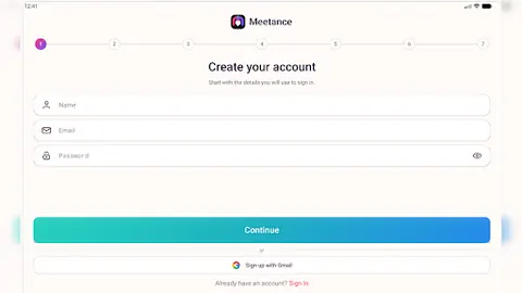 Simple account setup in the Meetance Android app