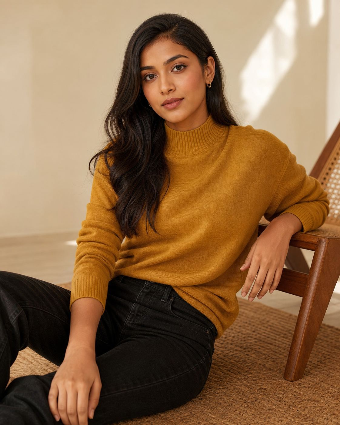 Black Knit Golden Bedroom featuring a fictional adult fashion model