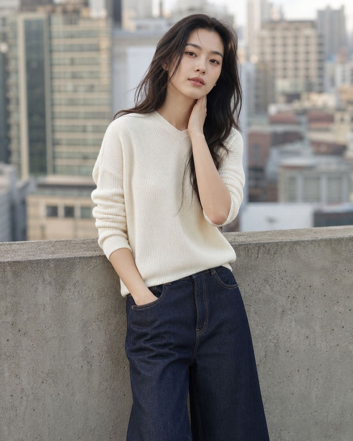 White Rooftop Summer Portrait featuring a fictional adult fashion model