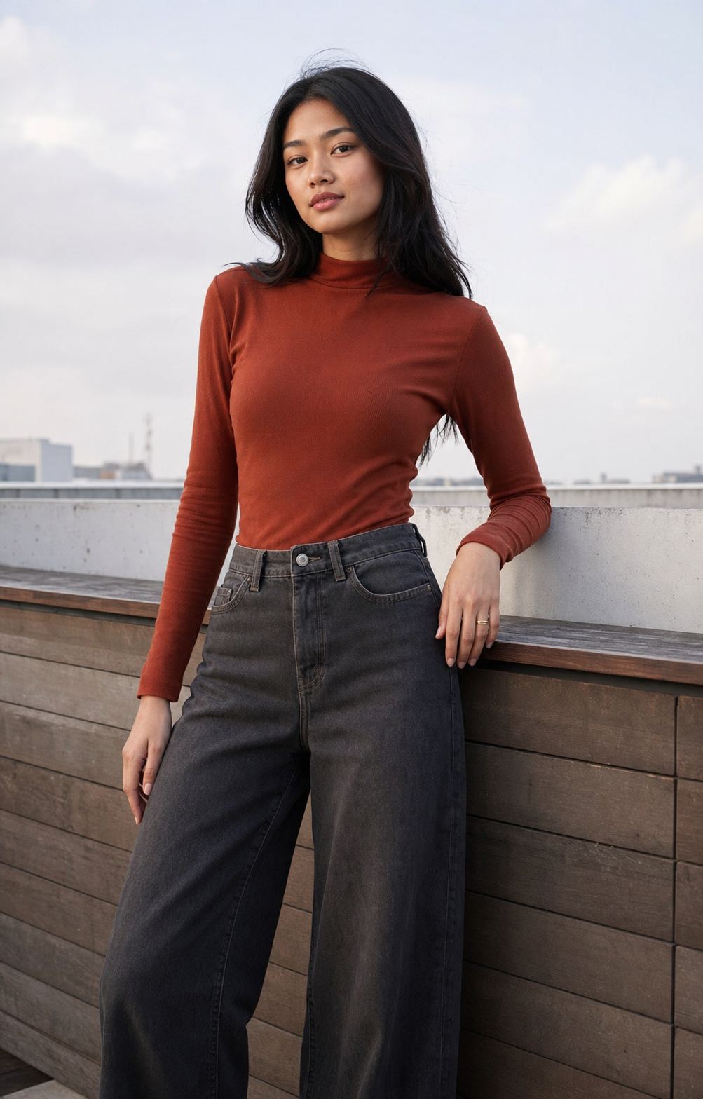 Black Camel Skyline Style featuring a fictional adult fashion model