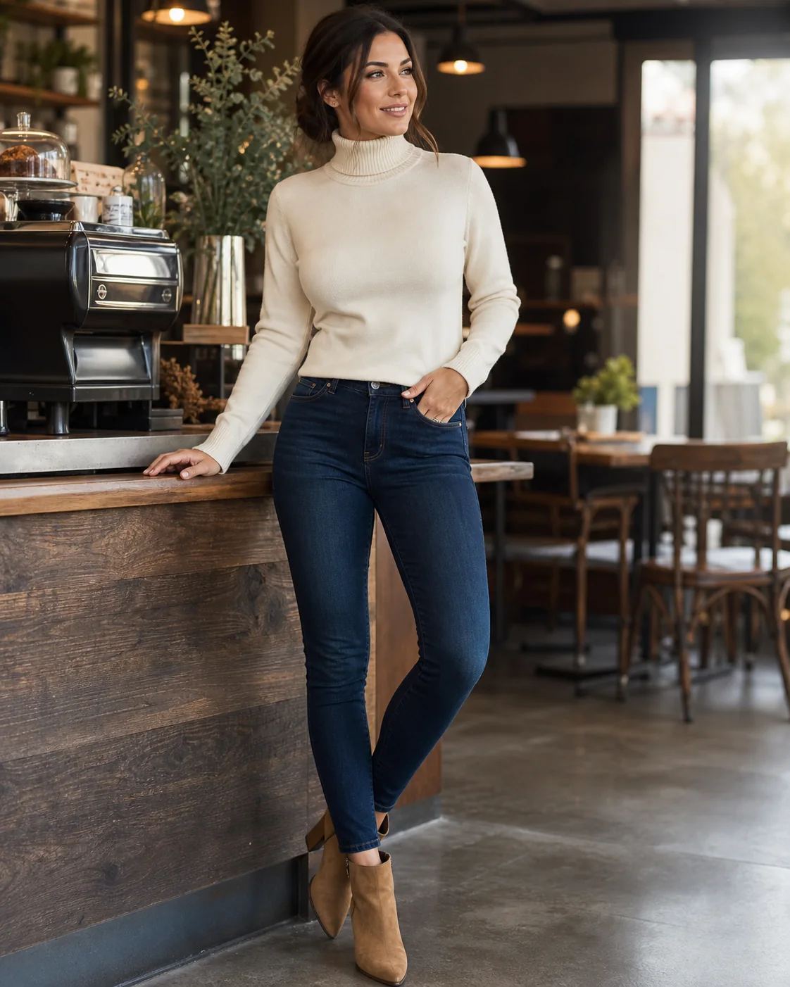 Cafe Classic Skinny Jeans worn by a fictional adult model