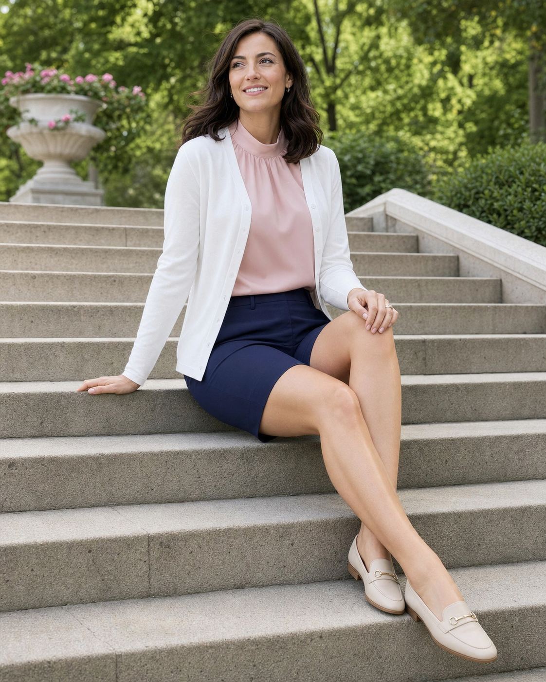 Pink and Navy Park Style with a fictional adult model