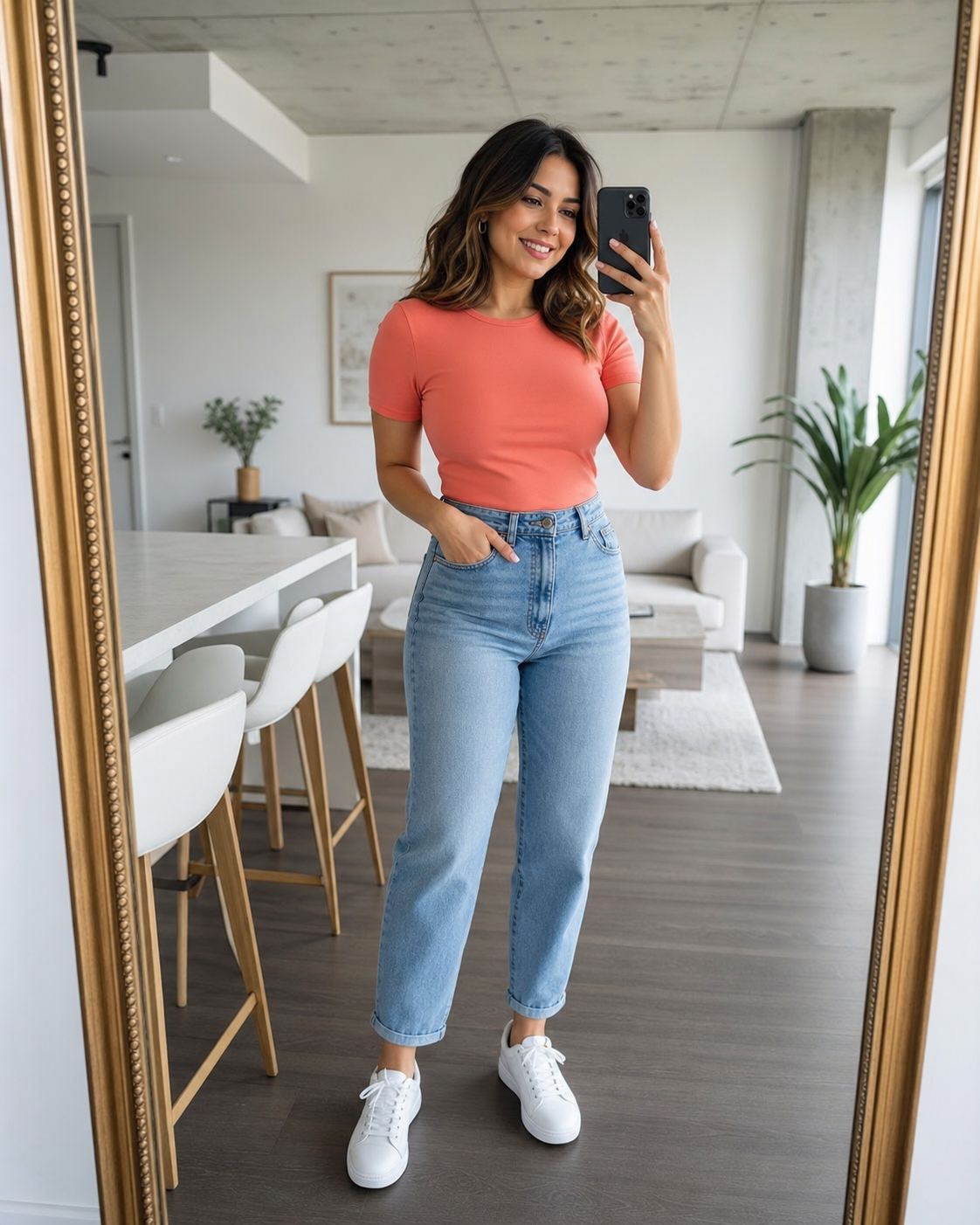 Modern Mirror Pose with a fictional adult model