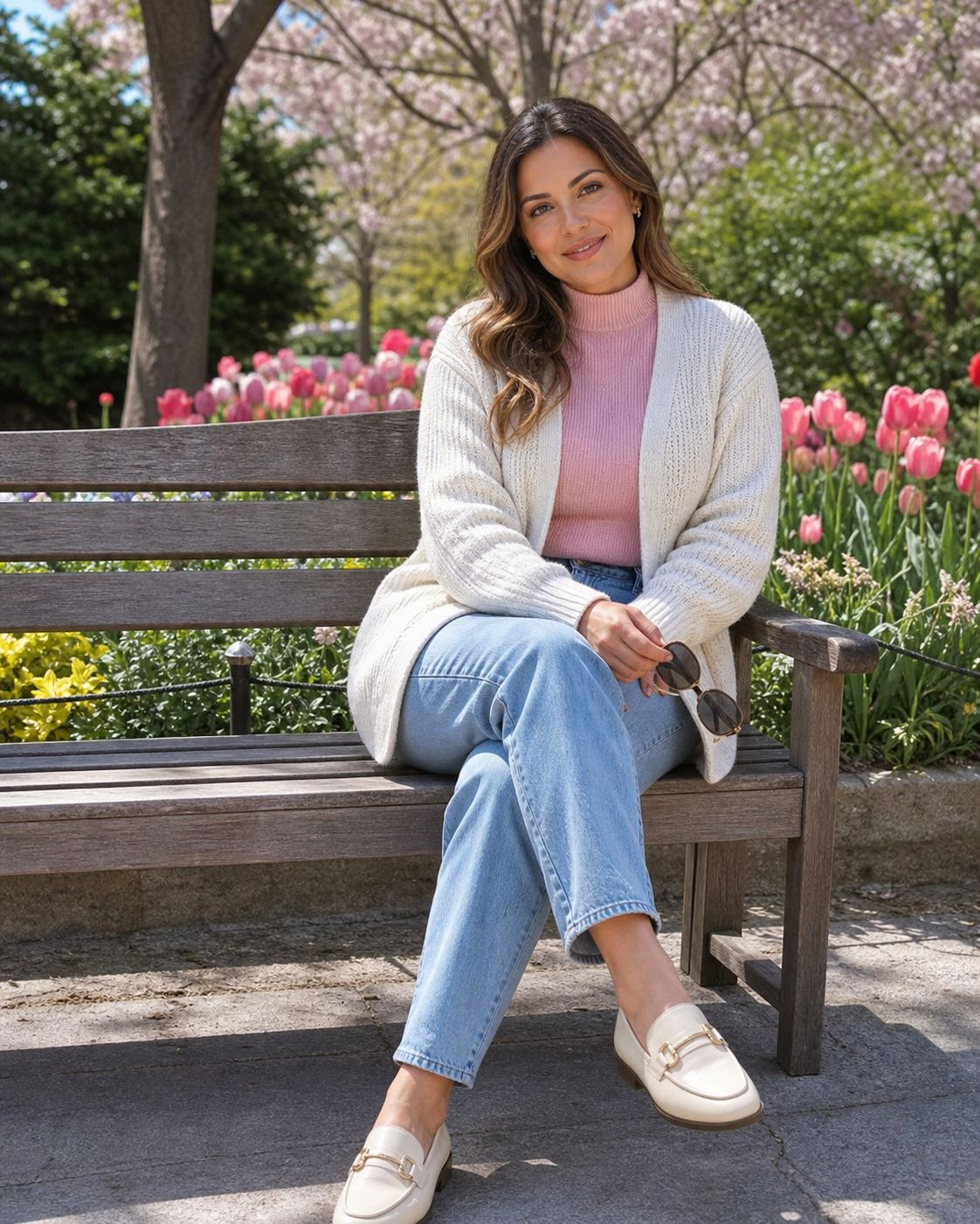 Garden Bench Pose with a fictional adult model