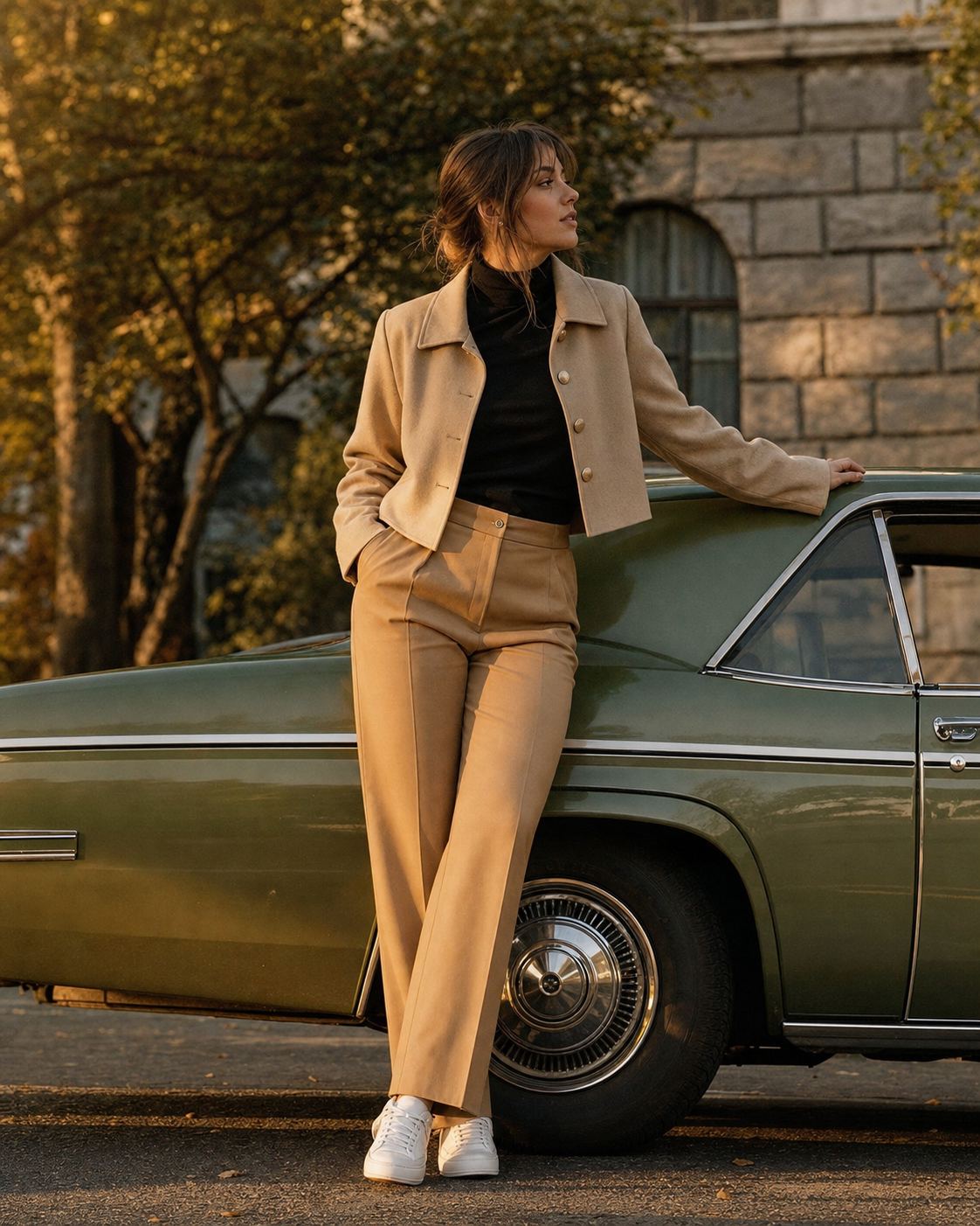 Vintage Car Side Pose with a fictional adult model
