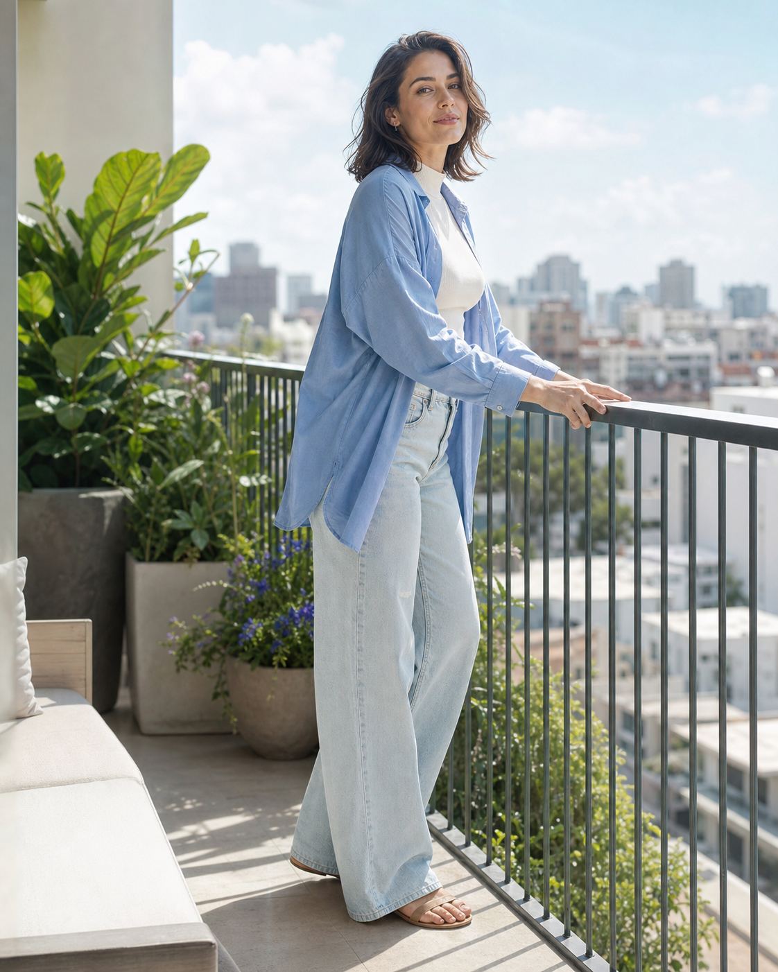 Bright Balcony Pose with a fictional adult model