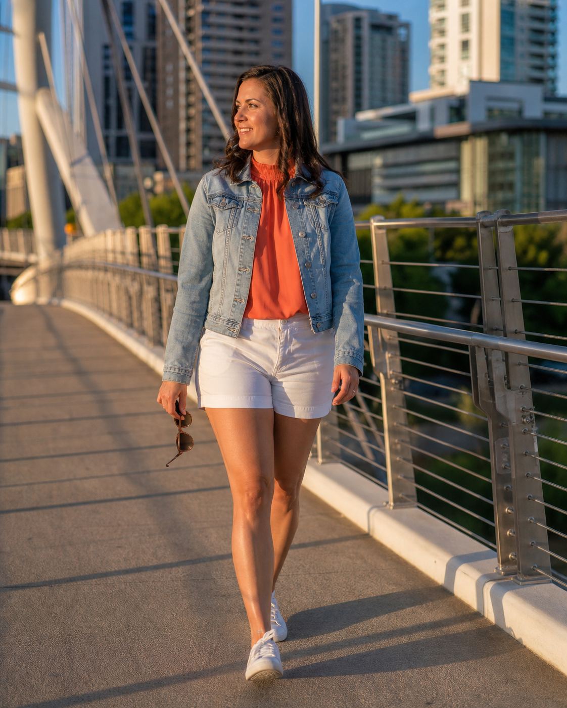 Golden Bridge Walk with fictional adult model