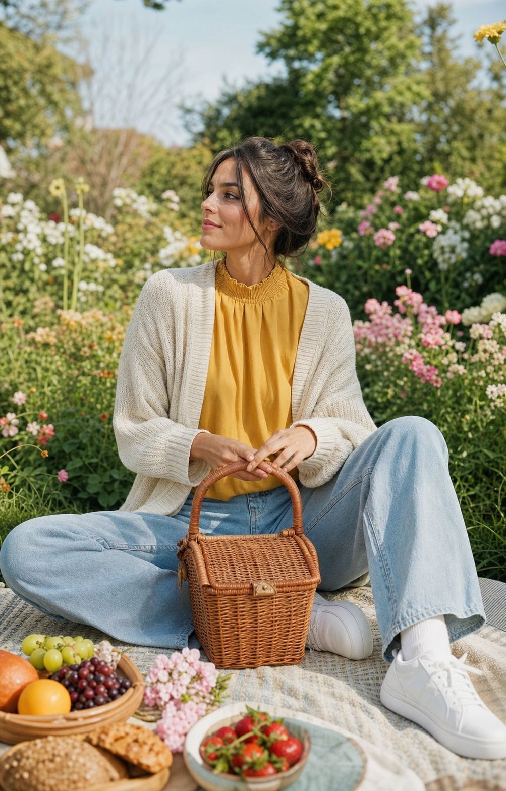 Flower Garden Picnic with fictional adult model