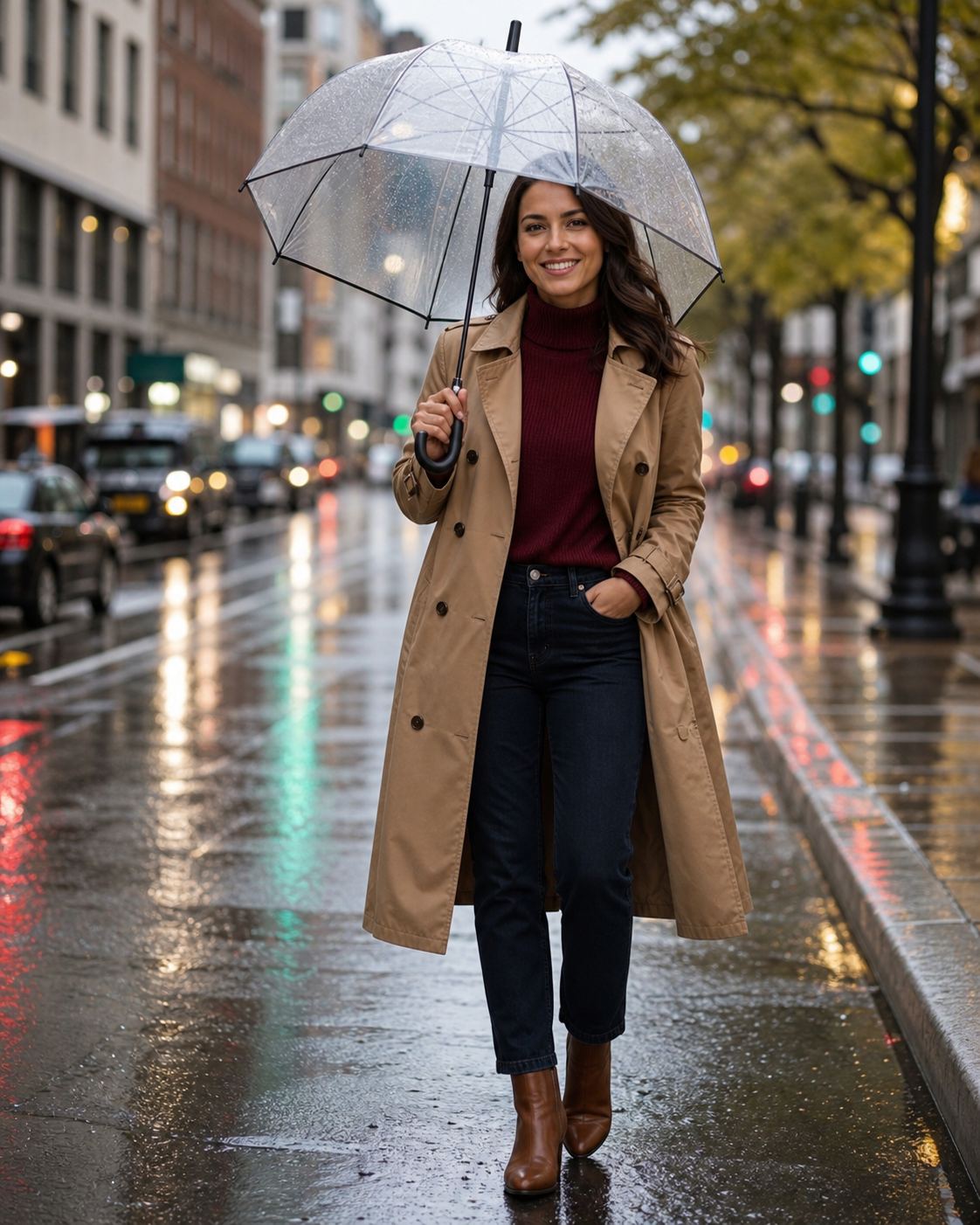 Rainy Street Umbrella with fictional adult model