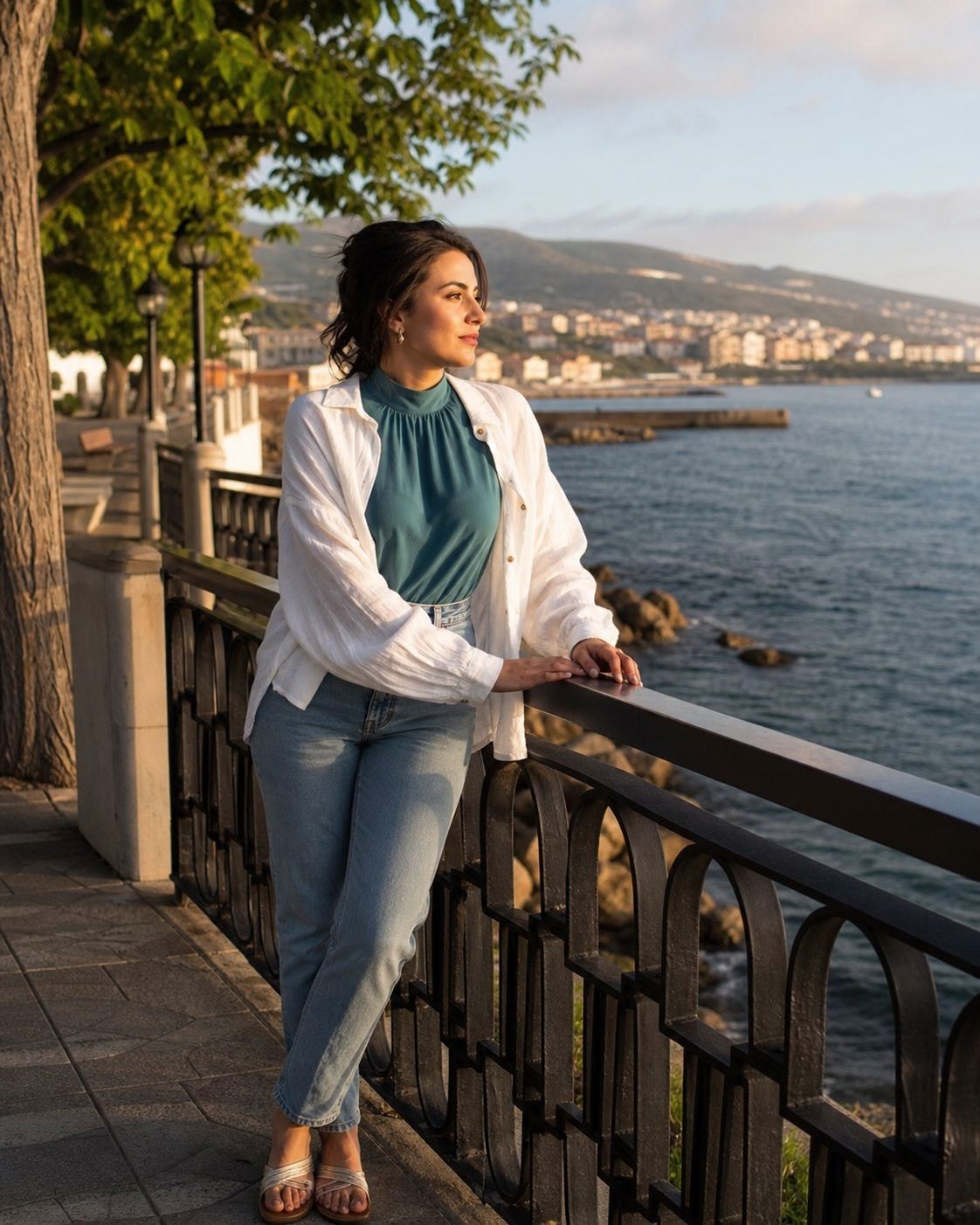 Coastal Railing Portrait with fictional adult model