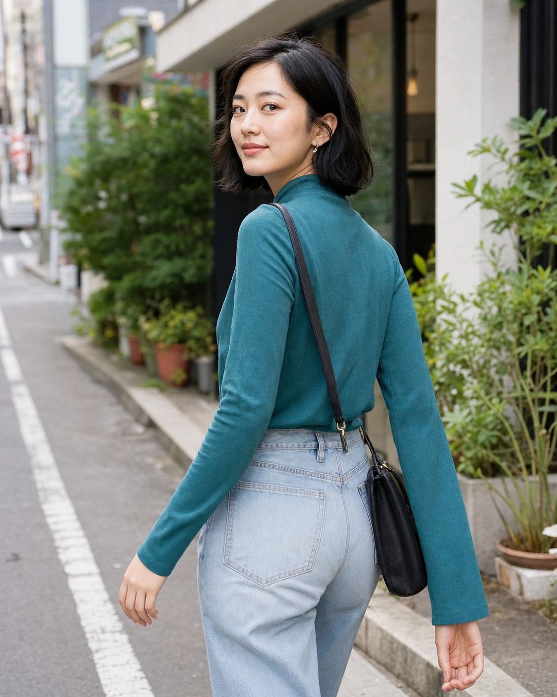 Tokyo Teal Street Portrait featuring a fictional adult fashion model